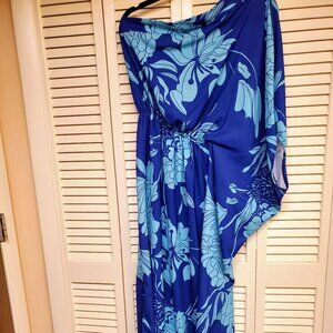 Elegant Batwing One Shoulder Flowy Slit hem Maxi Dress